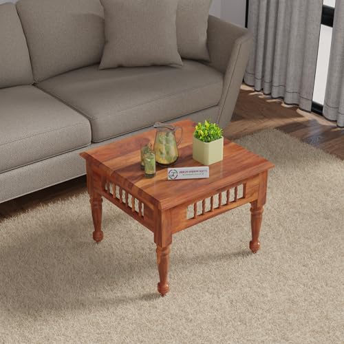 Image of Jangid Handicraft Solid Wood Coffee Table for Living Room | Wooden Center Table | Square Coffee Table | Tea Table for Sofa | Modern Sofa Table for Hall | Sheesham, Honey Finish
