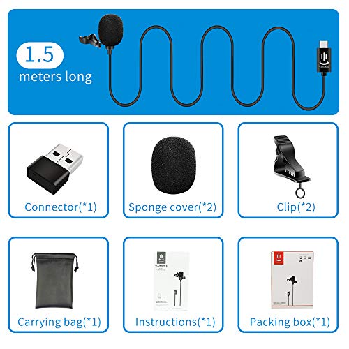 Professionelles Lavalier-Mikrofon, omnidirektionales Mikrofon, 360° Einfaches Anstecken, nur für USB-C-Schnittstelle… – Bild 8