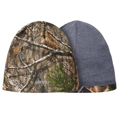 LOOGU Camo Beanie Hat for Hunting Winter Skull Cap Mens Cuffed Beanie with Fleece