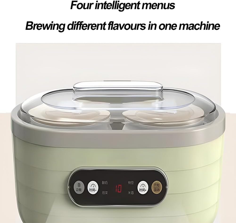 Automatyczny ekspres do jogurtu z ekranem dotykowym LCD, 8 ceramicznych kubków (2 duże 500 ml, 6 małych 125 ml), wielofunkcyjny do jogurtu, greckiego jogurtu, wina ryżowego, sera, 20 W, zielony