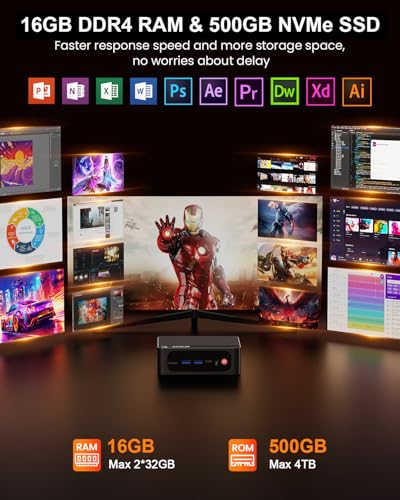 Image of Beelink Mini PC SER5 Pro, AMD Ryzen 7 5825U (Up to 4.5GHz), 16GB DDR4 RAM 500GB SSD, Radeon 8CUs Graphics, WiFi 6 / BT5.2 / DP+USB-C+HDMI 4K Triple Display / USB3.2 /2.5G LAN Home /Office Desktop Computer