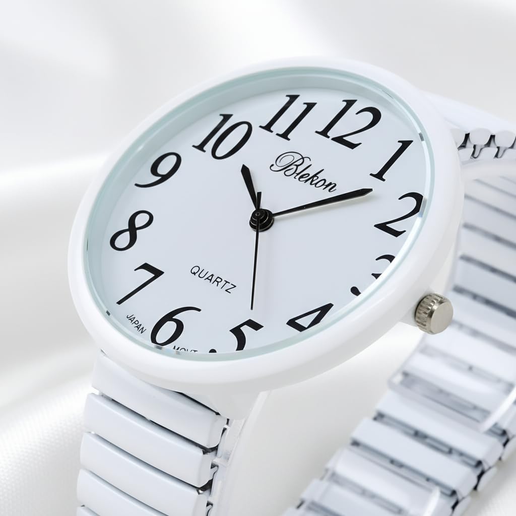 Geneva Super Large Stretch Watch Clear Number Easy Read (White) - Image 5