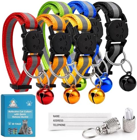 6 Pack Quick Release Reflective Collars with Bells and Safety Rel...