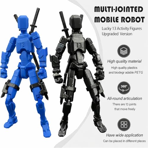 Image of ONNGEO 2 Pack Action Figures Titan 13, 3D Printed Multi-Joint Movable Robot with Weapons and Accessories, Desk Decoration (Blue, Black)