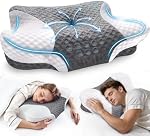 Oreillers à col cervical avec mousse mémoire - Oreillers à cou pour soulager la douleur Oreil à mémoire en mousse de contour Soutien ergonomique à cou - Oreillers à lit orthopédique réglables avec étui respirant pour dormir