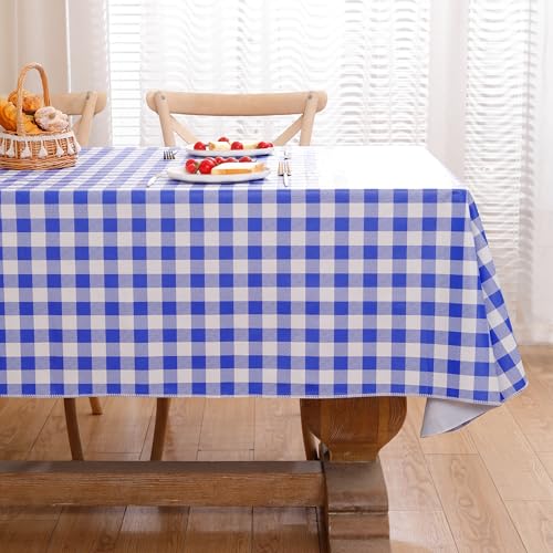 Image of Heavy Duty Vinyl Tablecloth with Flannel Backing Waterproof Oil-Proof Plastic Table Cloth Stain-Resistant Wipeable Rectangle or Square Table Cover for Indoor and Outdoor (Blue Checkered, 60x84 Inch)