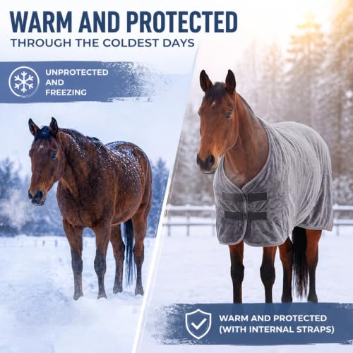 Image of Winter Horse Blanket 70 Inch, Soft Fleece Stable Blanket with Surcingles