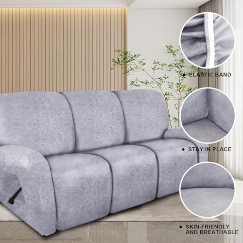 Image of molasofa Recliner Sofa Covers - 8 Pieces Stretch Leather Like Large Couch Covers for 3 Seats Reclining Slipcovers Soft Jacquard Pattern Furniture Protector with Elastic Bottom (marbling)
