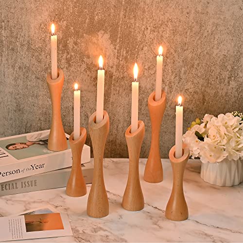 Yorkmills Wooden Candlestick Holders Set Of 6, Farmhouse Decor Living Room Wood Taper Candle Holder For Table Centerpiece, Wedding Candle Stick Holder Rustic Home Decor Kitchen Dining Room Table Decor #TOP2