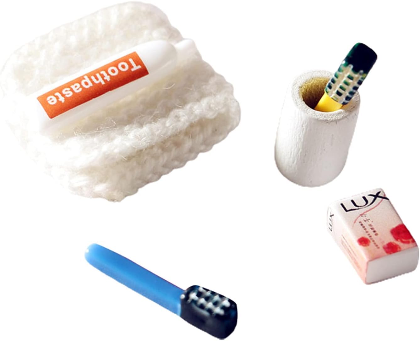 6Pcs/Set Dollhouse Miniature, Washing Supplies Miniature Creative Simulation, Plastic Dollhouse Toothpaste Toothbrush Model for Entertainment Dollhouse Accessories