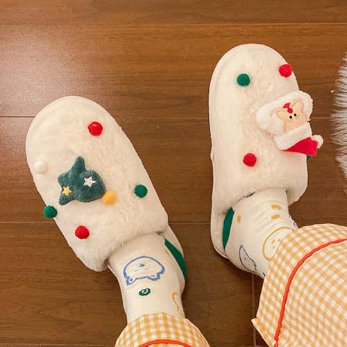 Christmas Reindeer Slippers for Women and Men Indoor Bedroom Fluffy Warm Fleece Slippers with Deer Horn Ear Winter Soft Cozy Non-Slip Soft Plush Slip-on Wool Lined House Shoes4