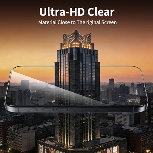 Image of 2 Pack for iPhone 15 Pro Screen Protector, 9H+ Hardness Tempered Glass Full Edge Coverage, Military-Grade Shatter Protection, HD Clear & Sensitive Touch, Easy Installation