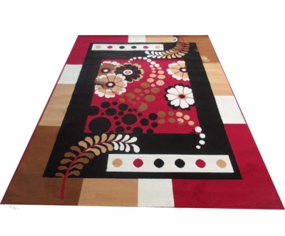 Image of Floral Design Acrylic Polyester Carpet for Living Room 12x15 Feet Color Red and Black(360x450Cm), Large Rectangle