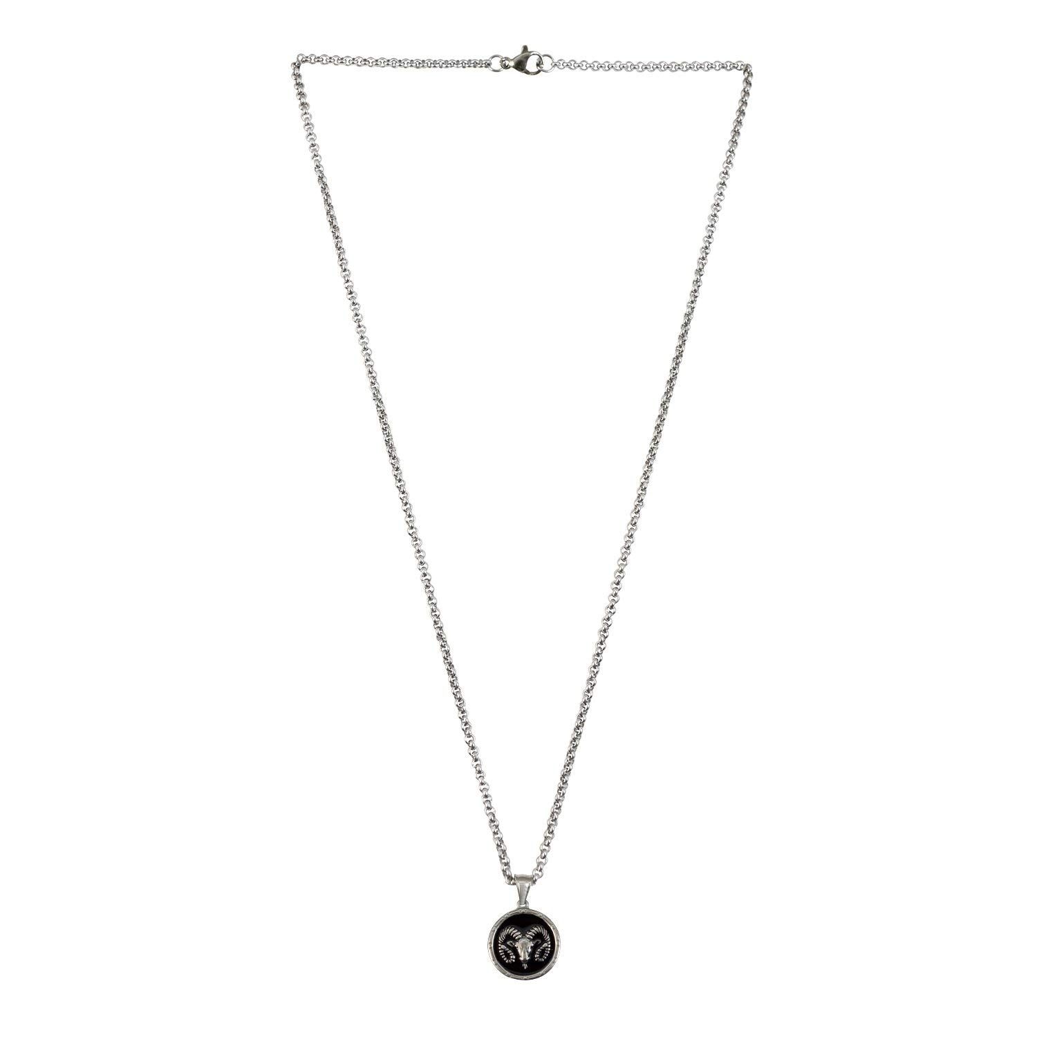 Sarah Zodiac Symbol Aries Satinless-Steel Medallion Necklace for Boys/Girls