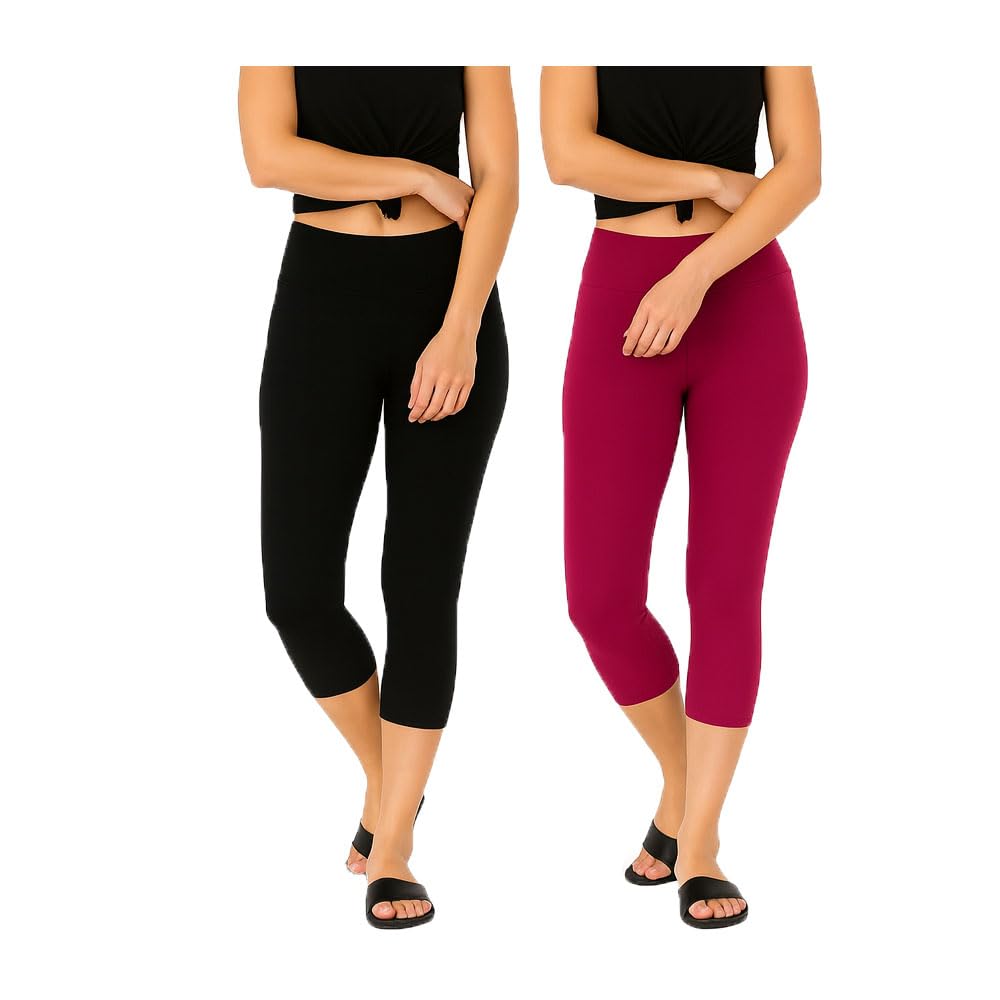 Womens Plain Yoga and Gym Wear Capri for Women Black, Pink Pack of 2-picture-25