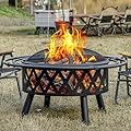 EcoNook 36 Inch Wood Burning Fire Pit with 2 Loops, Outdoor Fire Pit with Spark Screen & Fire Poker, Cross Weave Firepit for Outside Fireplace Bonfire for Yard,Patio, Garden…