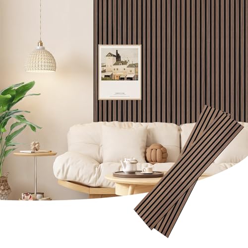 94 Inch Wood Wall Panels for Interior Wall Decor Noise Reduction,Fluted Wood Slat Panel Feature Soundproof Paneling,Living Room,Bedroom,Office,Store,Walnut