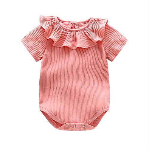 Ding-Dong Baby Girl Summer Princess Ruffle Solide Romper（Pink,3-6M） #TOP4