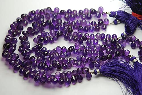 LKBEADS 25 cm pasmo, naturalny fioletowy ametyst mikrofasetowane krople kształt briolette, rozmiar 7-8 mm