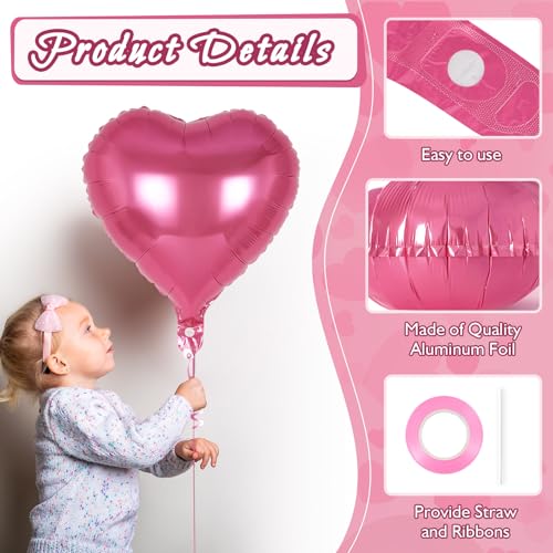 Image of 12 Pcs Deep Pink Heart Balloons,18 Inch Heart Foil Balloons Love Balloon Valentine Balloon for Birthday Party Wedding Engagement Party Baby Shower Valentine Day Decorations