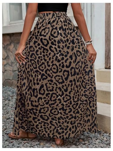 GORGLITTER Women's Cheetah Leopard Maxi Long Skirt Split Thigh High Waisted Flowy Long Skirts2