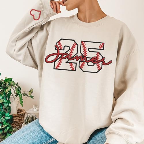 Personalized Embroidered Baseball Sweatshirt With Names On Sleeve, Baseball Mama Shirt, Baseball Player Gifts, Baseball Team 92