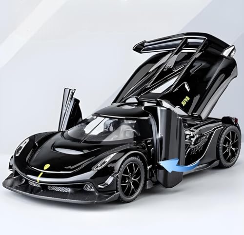 Image of 1:32 Scale Koenigsegg Jesko Model Super Car - Exclusive Alloy Metal Pullback Toy with Openable Doors, Lights, and Music for Kids (Black)