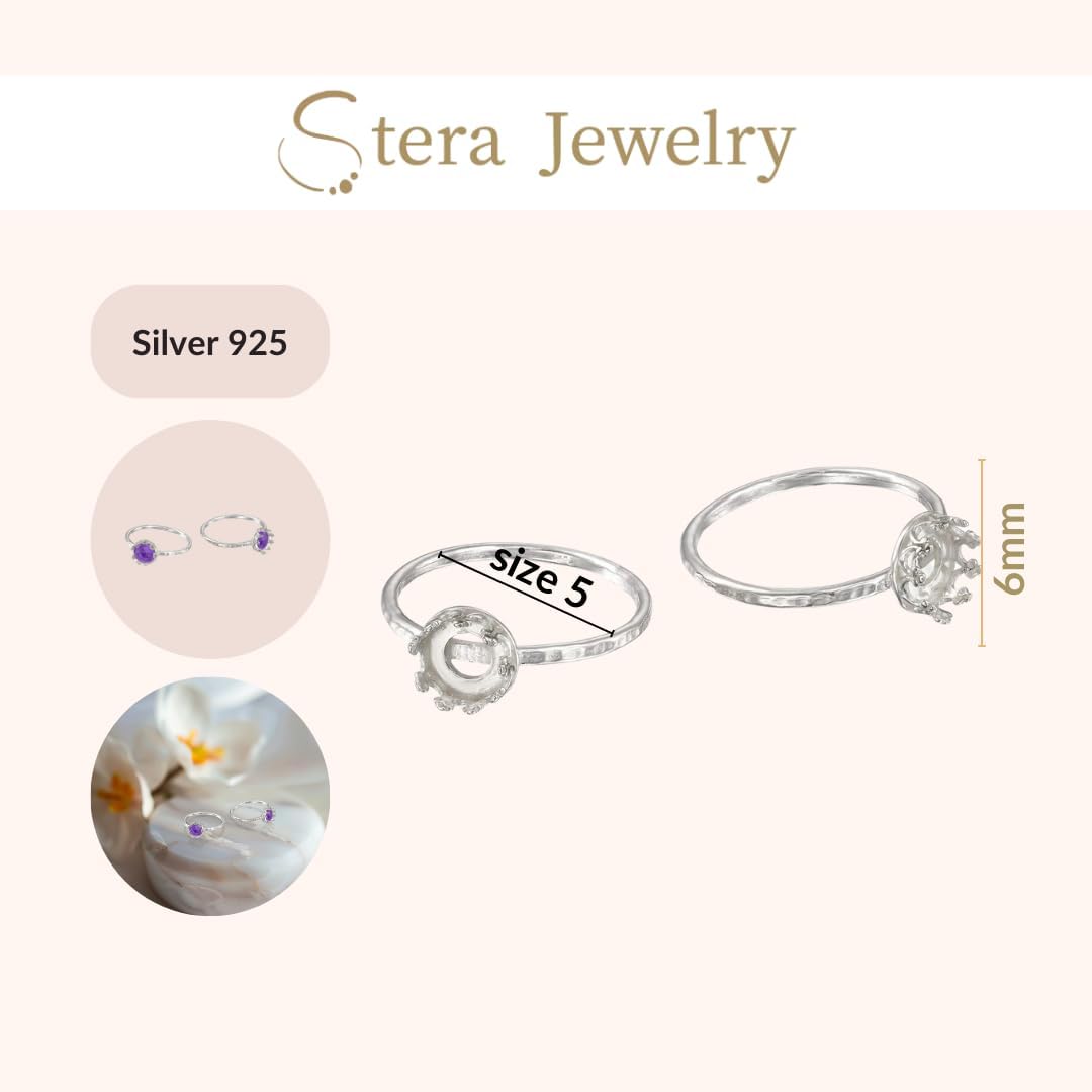 Jewelry Making Oxidized 925 Sterling Silver Ring Blank with 6mm Round Crown Setting size 5-8