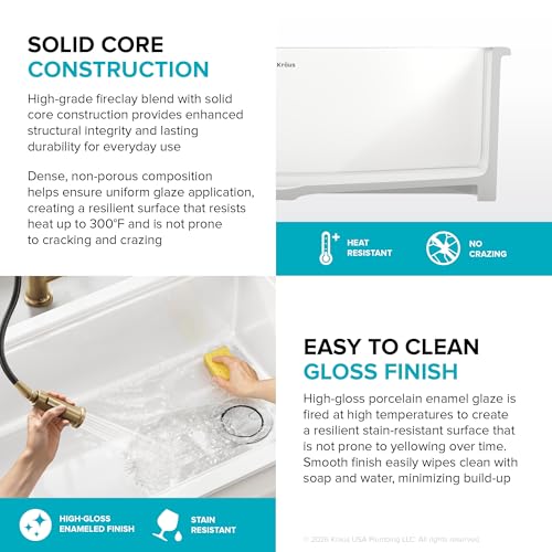 KRAUS Gloss White 30 in Fireclay Drop In Kitchen Sink KFD1-30GWH - image 7