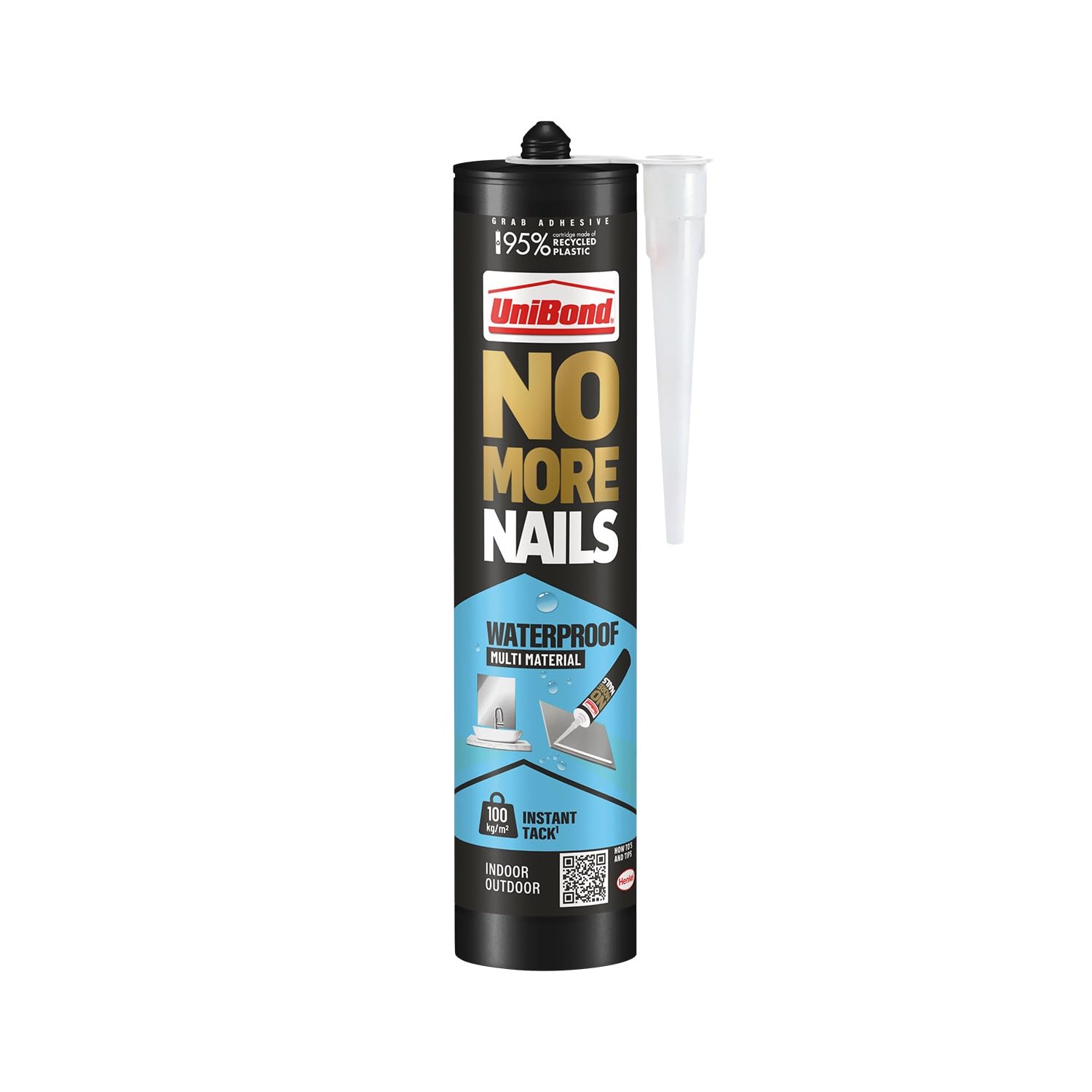 Unibond No More Nails Waterproof, Heavy-Duty Mounting Adhesive, Strong Glue for Mirrors, Wood, Ceramic, Metal etc., Instant Grab Adhesive Indoor & Outdoor, 1 x 450g Cartridge