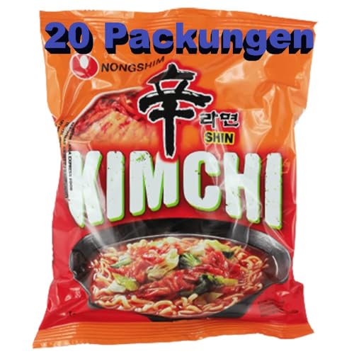 Kimchi Instant Nudeln mit Kajal Sticker - 20er Pack (20 x 120g) | Würzige Koreanische Kimchi-Nudelsuppe | Einfach zubereitet in 4 Minuten | Glutenhaltig | Scharfer Geschmack