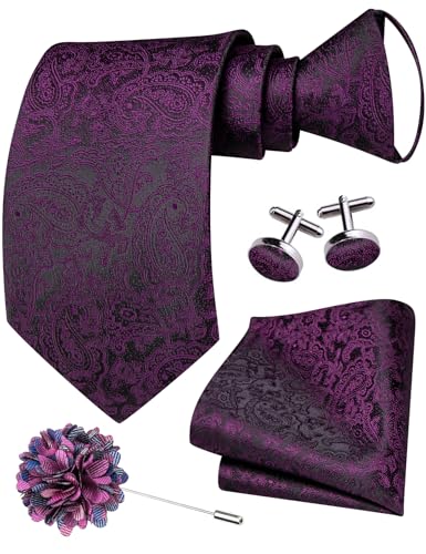 Image of Hi-Tie Zipper Ties for Men Pre-tied Tie Set Lapel Pin Pocket Square and Cufflinks Formal Business Wedding Adjustable Necktie