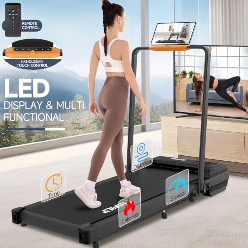 Image of FUNMILY Upgrade Walking Pad Folding Treadmill with 12% /15% Incline & Handle Bar, 3.5HP Foldable Under Desk Compact Treadmills for Home /Office /Gym, 400+lb Capacity, Shock Absorption