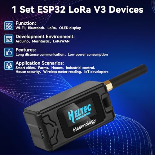 Image of ESP32 Lo Ra V3 Development Board + 1100mAh Battery + Case + USB Charger Cable Set - with 915MHz Antenna and SX1262 Lo Ra V3 Devices for Mesh Tastic Ar duino Lo Rawan IOT (N30,4-in-1,Black)