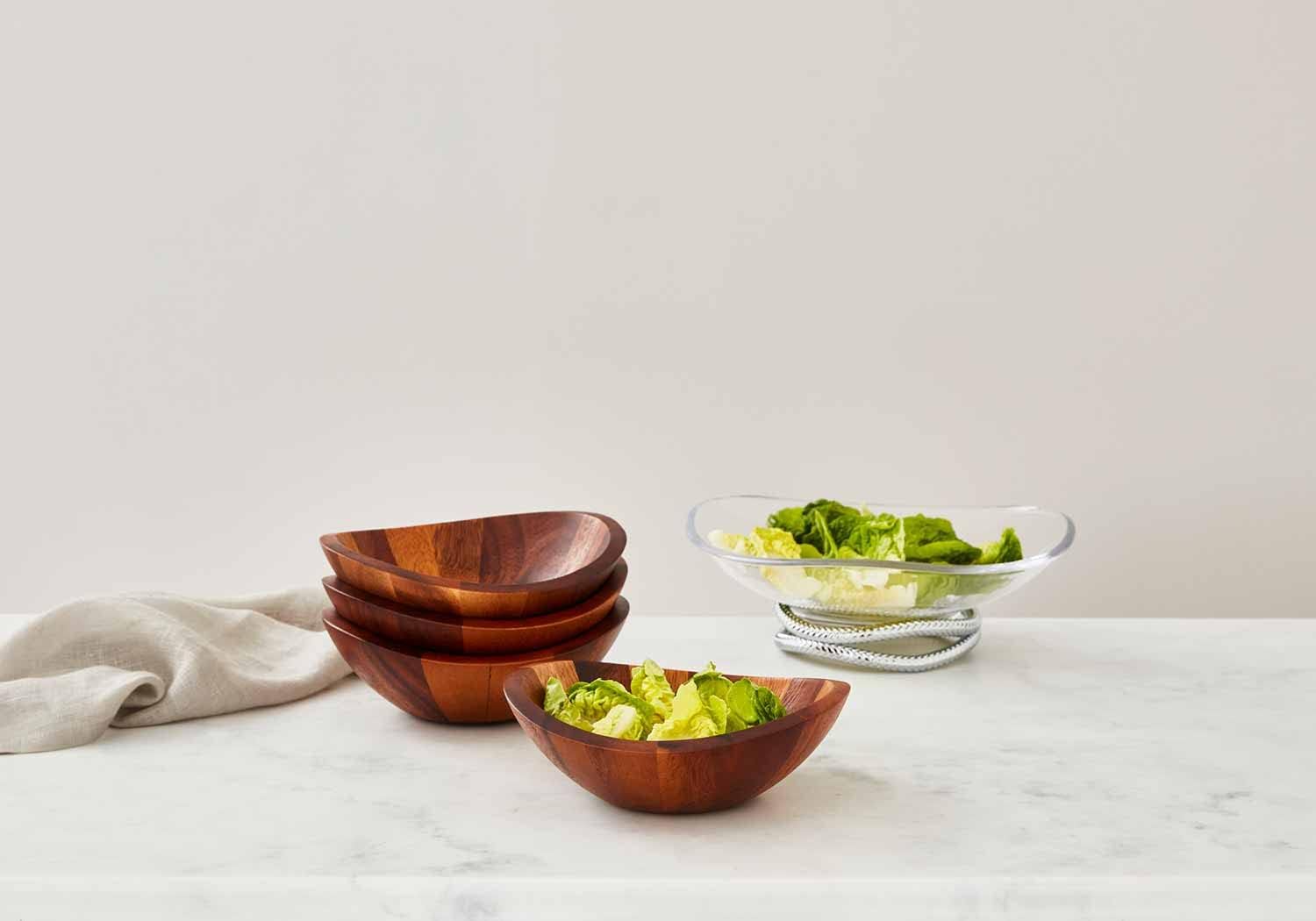 Bol à Salade Tressé Nambe Avec Couverts | Ensemble De 3 Pieces Grand Service En Bois~p112486764