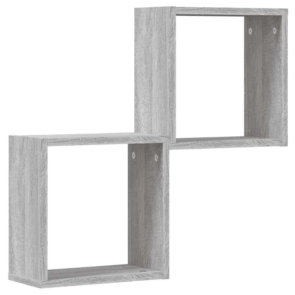 Set di 2 scaffali a cubo Sonoma grigio 30 x 15 x 30 cm, mensole da parete in legno sospese per soggiorno, camera da letto, ufficio, salvaspazio