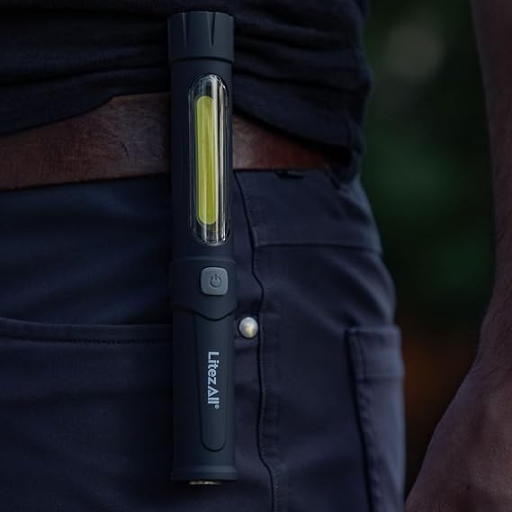 LitezAll 100 Lumen Task Light with Flashlight | Dual Mode LED Pocket Work Light with Magnetic Base & Pocket Clip | Rubber Coated High-Strength Resin | Battery Powered EDC Inspection Pen Light