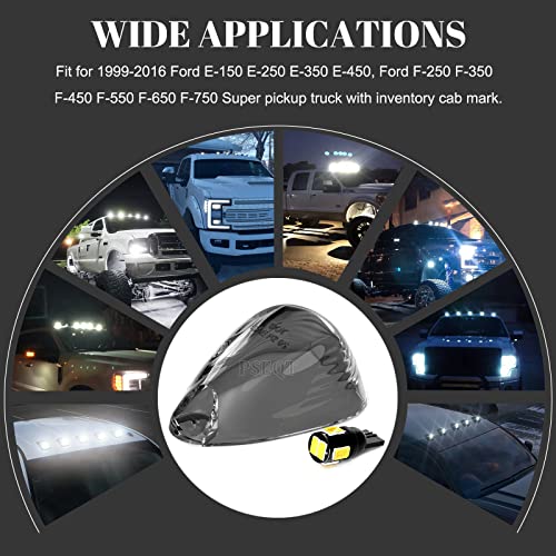 Pseqt Smoked Cab Roof Marker Lights Lens W/ T10 White 6Led Bulbs Compatible With F250 F350 F450 F550 Super Duty Pickup Trucks (5Pcs Smoked Lens+5Pcs Led Bulbs) #TOP2
