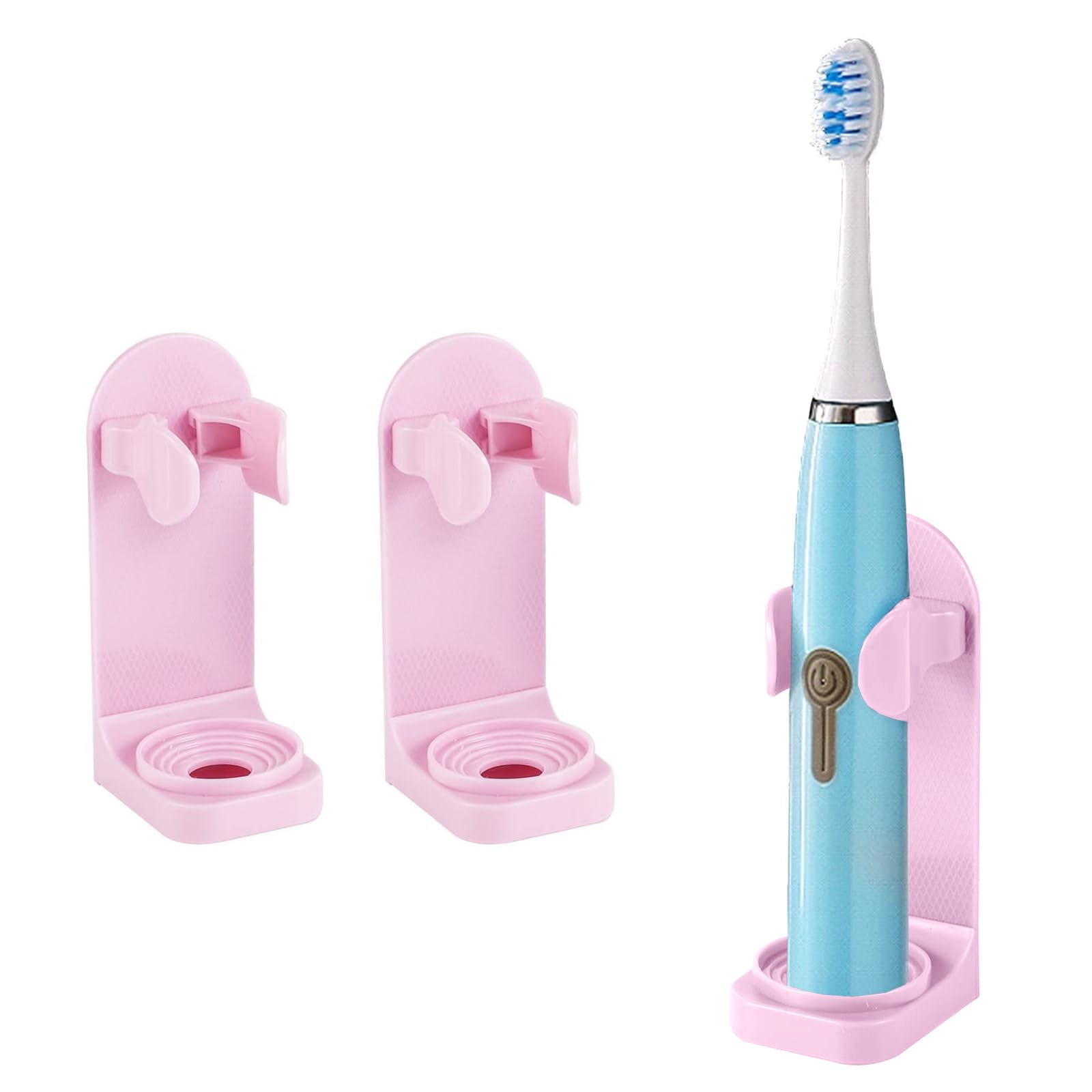 DOETYD 2 Packs Toothbrush Holder Electric Toothbrush Holder Wall Mounted Toothbrush Storage with Adhesive Plastic Electric Toothbrush Stand for Bathroom Wall Pink