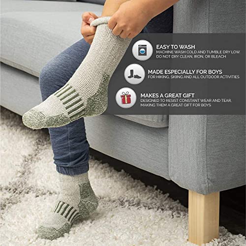 Hot Feet 4 Pack Boy's Active Outdoors Socks, Wool Blend, Warm Youth Reinforced Heel And Toe. Size: 6-13.5 (Age: 5-11) (Green & Brown) #TOP4