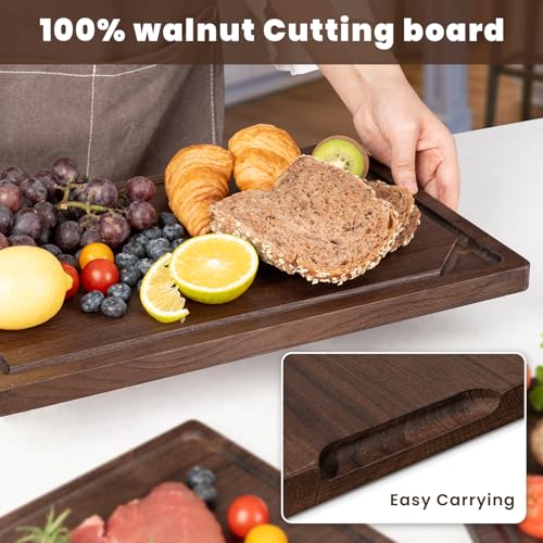 Tabla de Cortar de Madera de Nogal Heimlove para Cocina, Reversible de 43,18 cm x 27,94 cm con Ranuras Profundas para Jugos y Asas, Tabla Natural de Nogal para Picar Pan, Queso y Verduras miniatura 2