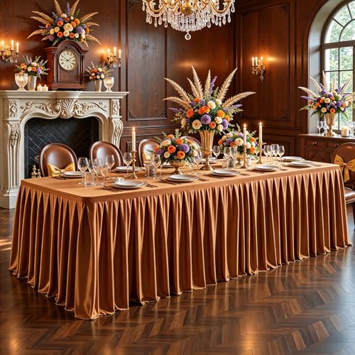 Terracotta Satin Table Clothes for 6 Foot Rectangle Tables - 6FT Wrinkle Resistant Glitter Rectangle Tablecloths, Party Table Covers for Wedding Banquet, Baby Shower, Birthday, Holiday Dinner