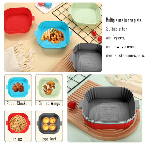 Image of 2 Pack Air Fryer Silicone Liners for 3-6QT, LYHOLKEER 7.6inch Square Silicone Airfryer Liners Reusable for 4 4.4 4.5 5 5.3 5.5 5.8QT, Air Fryer Accessories Replacement for Parchment