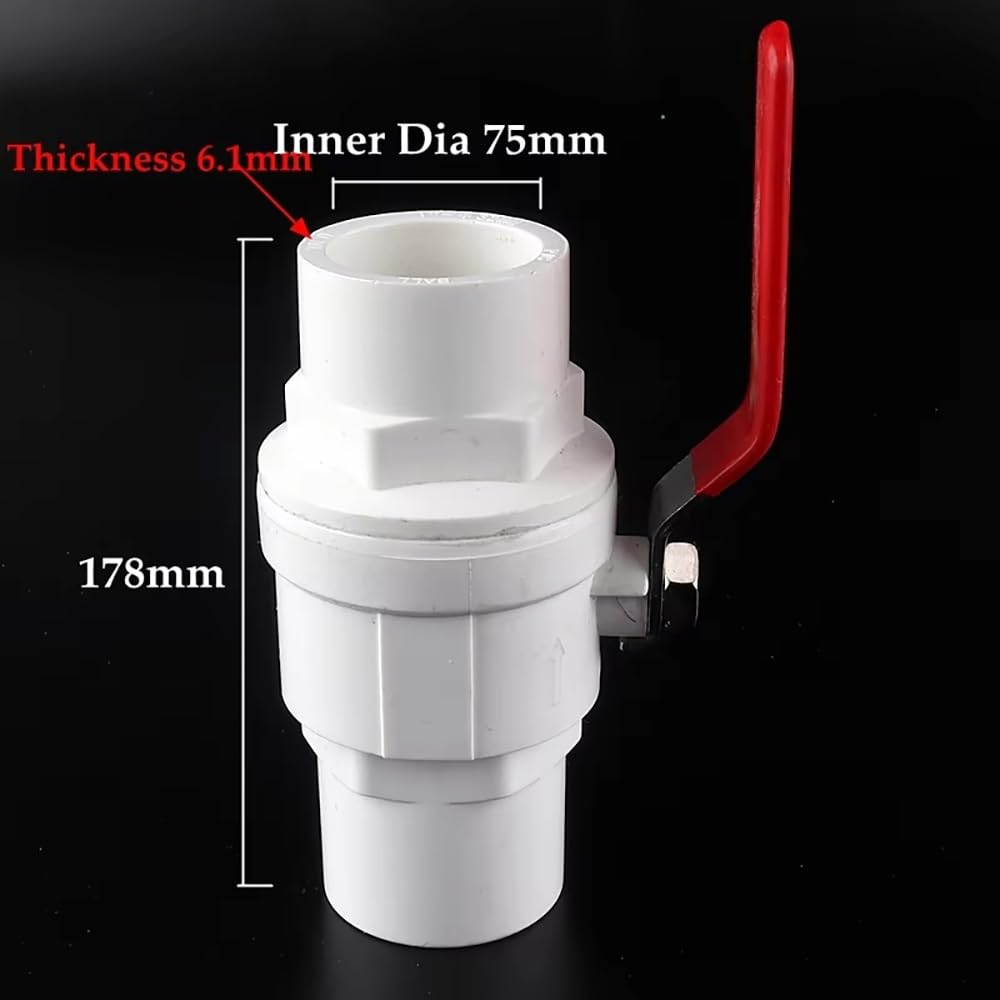 1 szt. Zawór kulowy z PVC z antypoślizgowym uchwytem - regulator przepływu wody od 20 mm do 110 mm do instalacji wodno-kanalizacyjnej w ogrodzie, trawniku i domu(75mm)