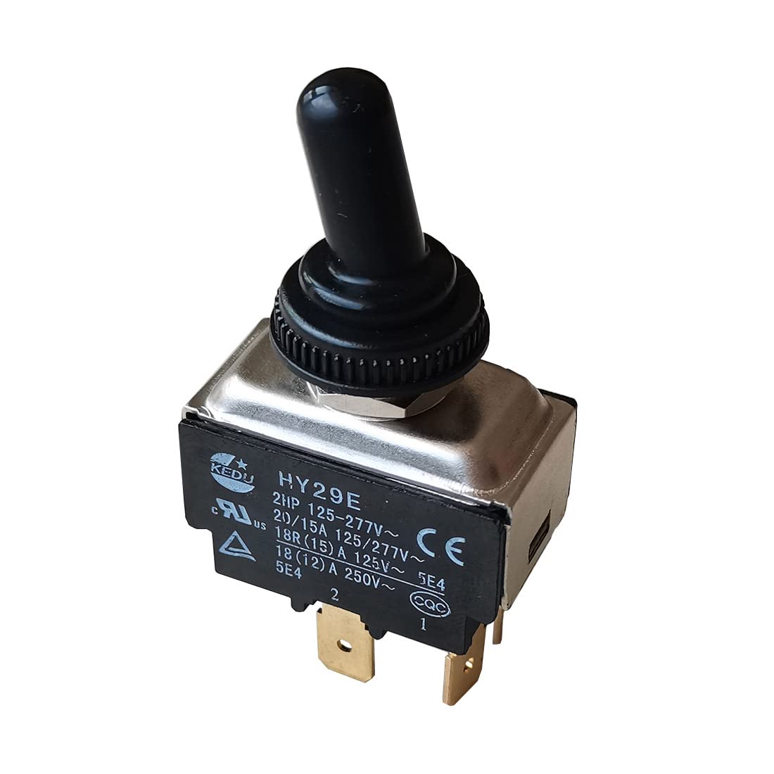 KEDU HY29E Toggle Switch With Silicone Protection Cover ON-OFF DPST 2HP 20/15A 125/277V 18R(15) A 125V 18(12) A 250V 5E4 CE