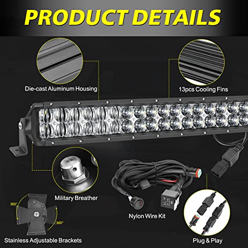 Image of 30 Inch LED Light Bar Kit with Wiring Harness 5D Optics Lens | 300W Double Row LED, Spot Flood Combo Offroad Driving Light Super Bright Bumper Grille Light Bar for Trucks Pickup SUV UTV