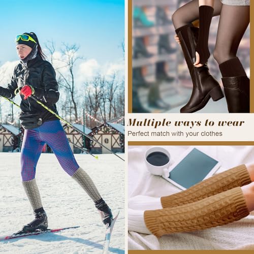 Image of Therwen 6 Pairs Knit Leg Warmers Arm Warmers Set for Women Cable Knit Leg Warmers Knee Warmers Thigh High Socks