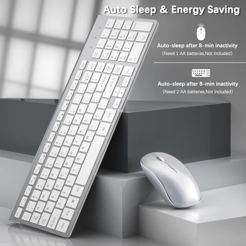Image of J JOYACCESS Wireless Keyboard Mouse, 2.4G Wireless Combo with Numeric Keyboard,Quiet and Durable Clicks for Laptop /Desktop /Tablet /Mac- Silver White