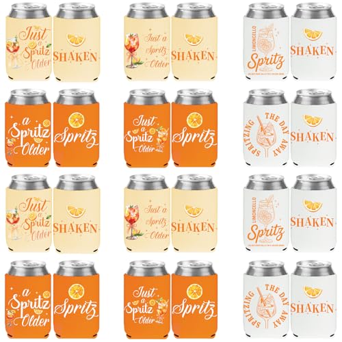 Image of Aperol Sprritz Decor Can Sleeves, 24 Pcs Aperol Sprritz Birthday Party Decorations, Orange Lemon Citrus Glasses Beer Cans Coolers for Summer Beach Bachelorette Wedding Party Favors Supplies