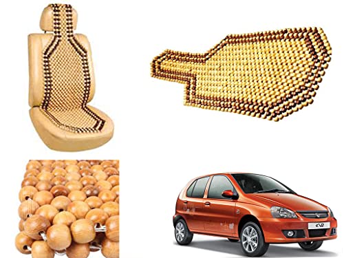 Image of Car Bead Seat Wooden Beads Cushion Cover Pad for Tata Indica, Acupressure Sitting Seat Cover | Cream Color - Pack of 1